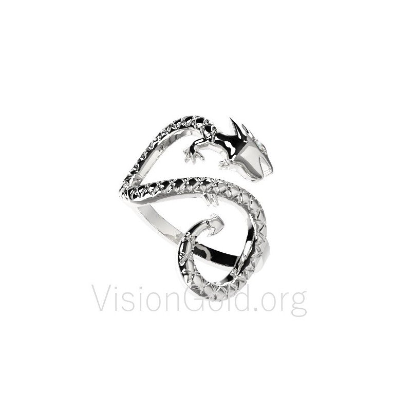Silver Dragon Head Ring|Dragon Jewelry|Dragon Gift|Fantasy