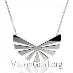 Геометрическое серебряное ожерелье с крыльями ангела