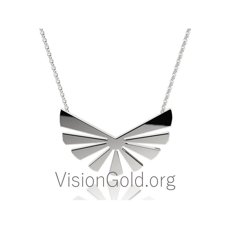 Геометрическое серебряное ожерелье с крыльями ангела