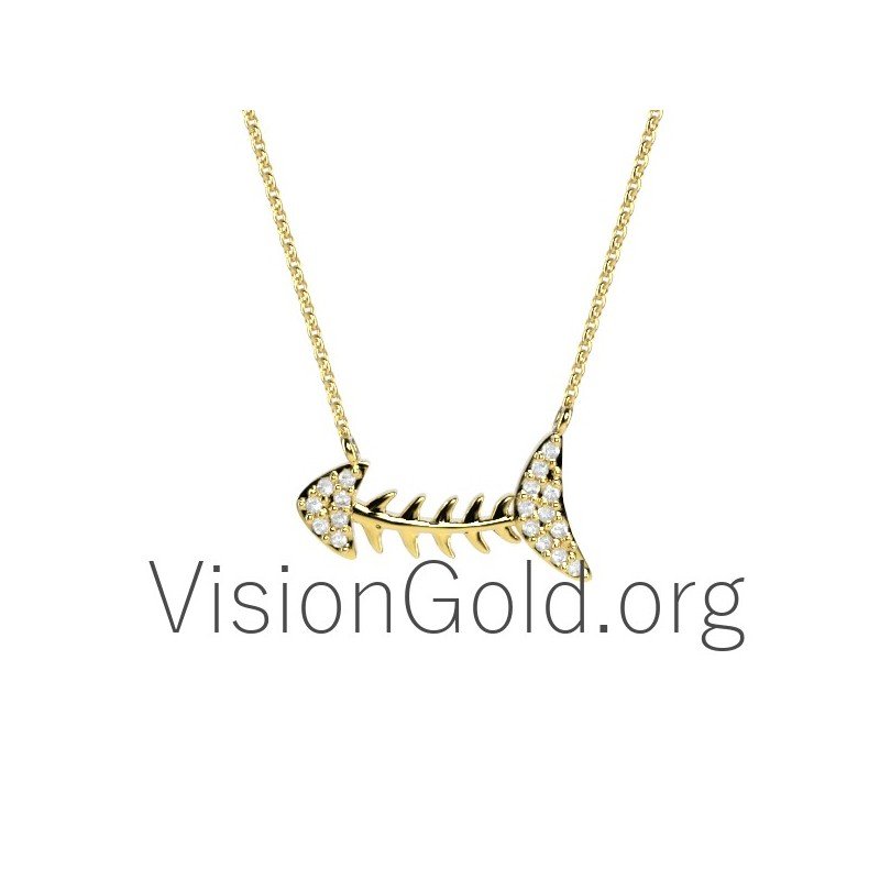 Gold fishbone necklace 0231
