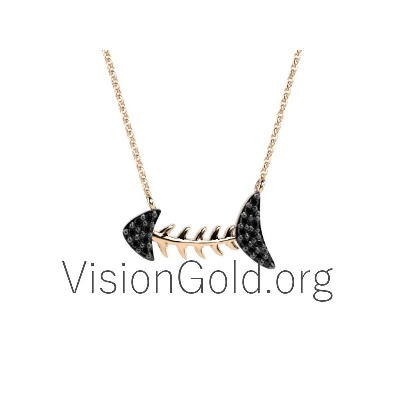 Gold fishbone necklace 0231
