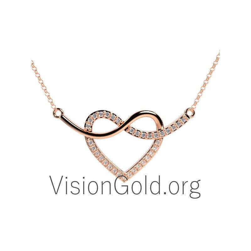 Collar De Corazón Infinito, Colgante De Corazón De Plata Esterlina, Collar De Boda, Corazón De Eternidad, Collar Infinito 0088