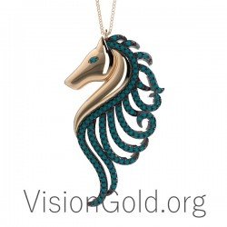 Micropave Blue Seahorse Charm | CZ Seahorse Pendant | Gold Plated Seahorse Charm | Micropave Charm 0090