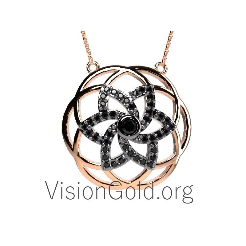 VisionGold.org® Collar de roseta de oro|Collar de roseta de plata de ley