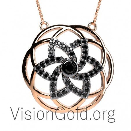 VisionGold.org® Sterling Silver Rosette Pendant Necklace, Anniversary Gift, Gifts For Her 0096