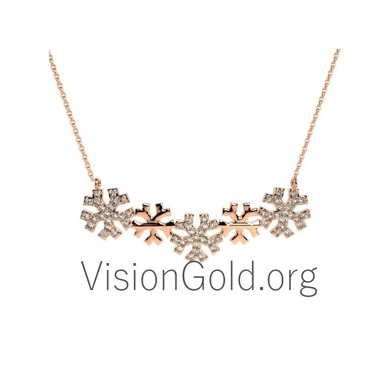 Visiongold.Org® Χριστουγεννιάτικο Κολιέ Δώρο Νιφάδες Χιονιού |Χειροποίητο Κολιέ