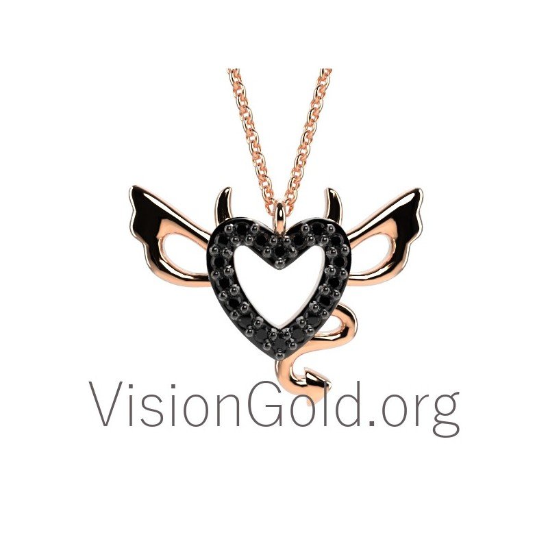 Heart with clearance devil horns necklace