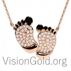 Ασημένιο Επιπλατινωμένο Κολιέ Πατουσάκια,Κολιέ Για Μαμά,Κολιέ Παιδικά Πατουσάκια,Κοσμήματα Για Τη Μαμά