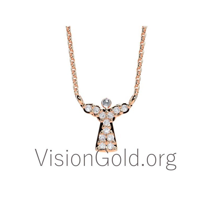 Κολιε Ασημενιο 925 Αγγελακι Με Λευκα Ζιργκον,Κολιέ Με Αγγελάκι,Αγγελακια Κοσμημα