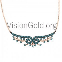 Μοντέρνο Κολιέ Φτερα - Κολιέ -Κολιέ Με Φτερά Αγγέλου Και Ζιργκόν Ροζ Επίχρυσο