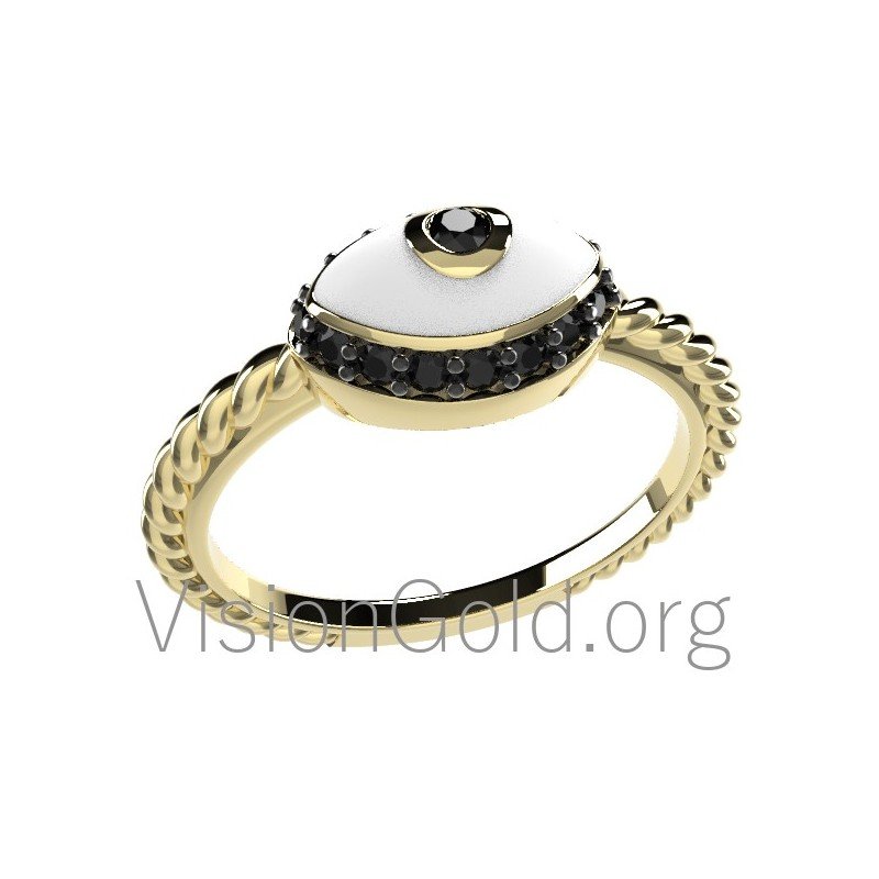 Eye Ring with diamonds and enamel 0533