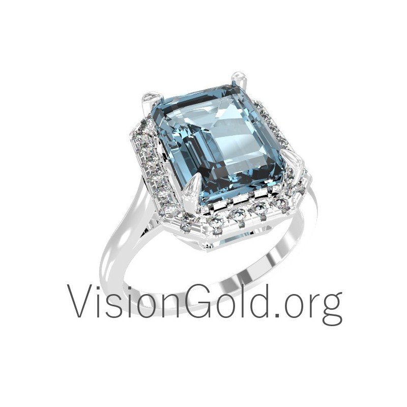 Λευκόχρυσο δαχτυλίδι 18Κ με άκουαμαρίνα 0485