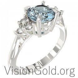 Klassischer Ring mit Aquamarin und Diamanten 0451