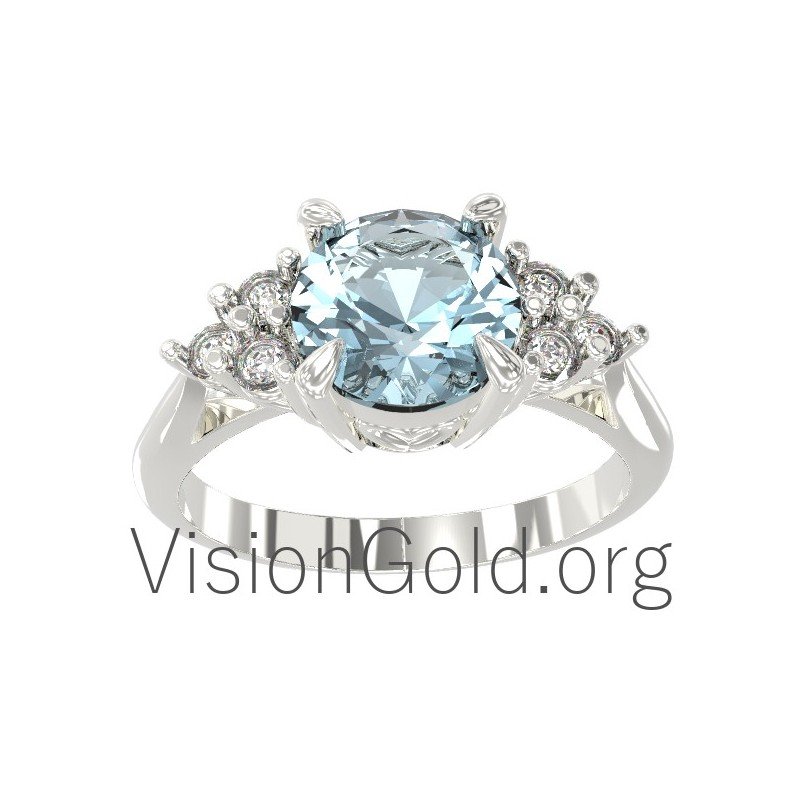 Κλασικό δαχτυλίδι με ακουαμαρίνα και διαμάντια 0451