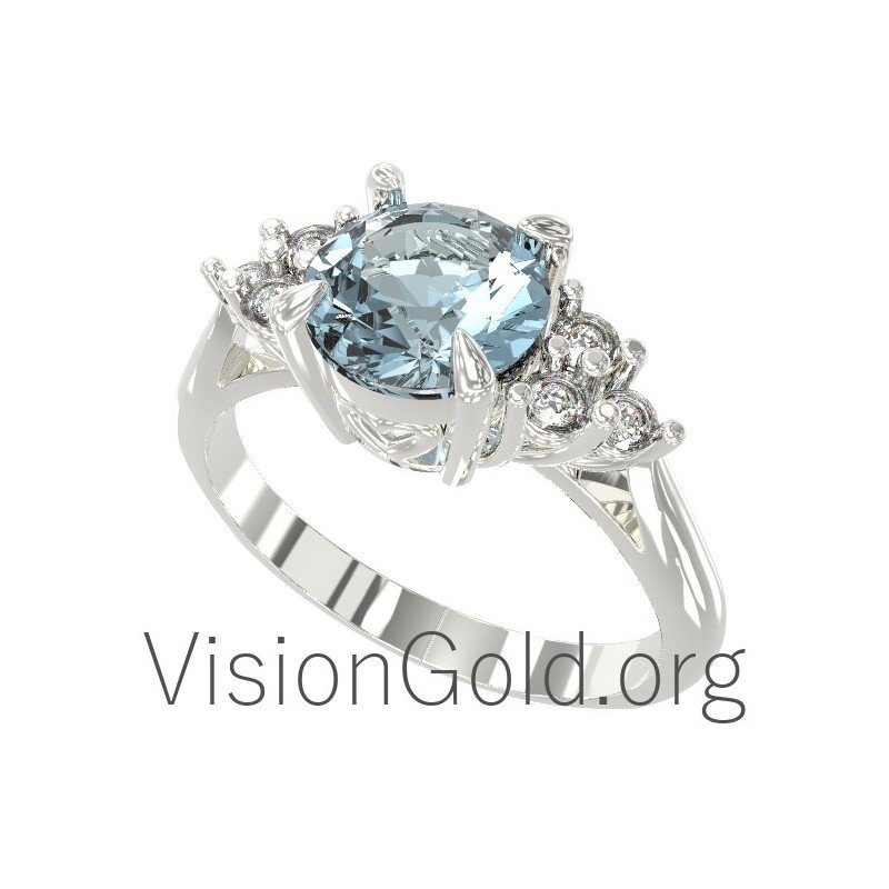 Κλασικό δαχτυλίδι με ακουαμαρίνα και διαμάντια 0451