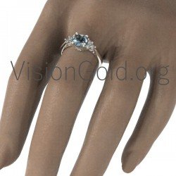 Классическое кольцо с аквамарином и бриллиантами 0451