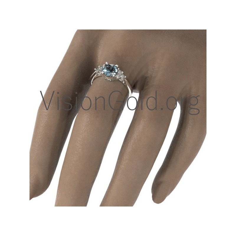 Классическое кольцо с аквамарином и бриллиантами 0451