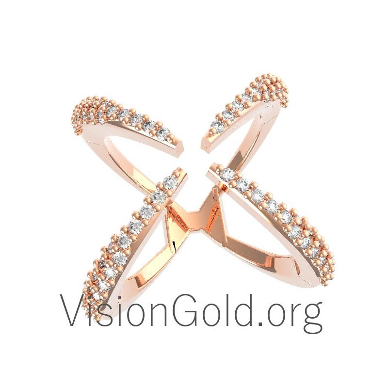 Красивое модное серебряное или золотое кольцо - розовое золото -