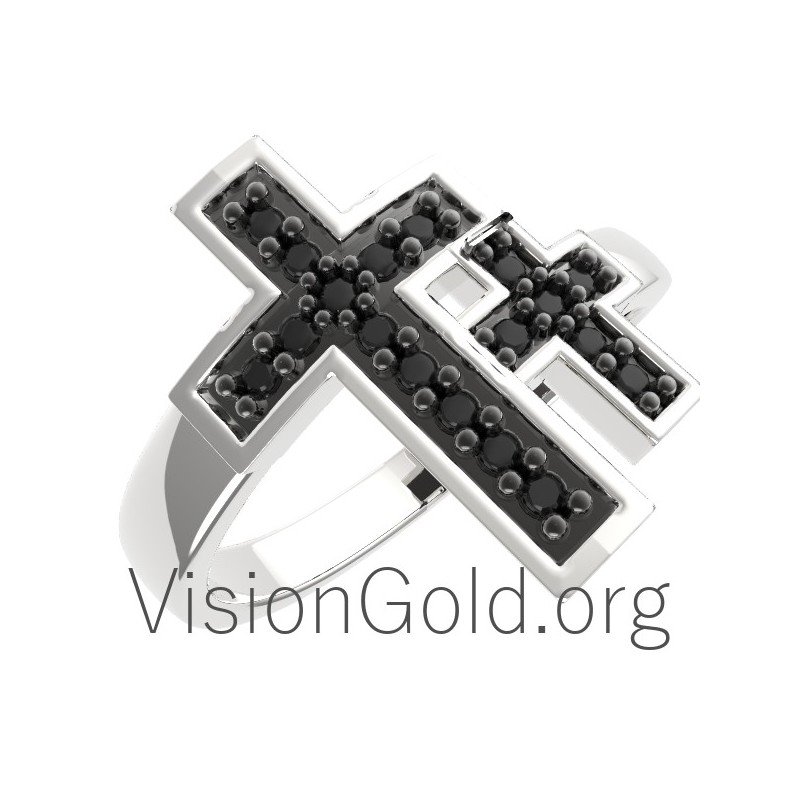 Fashion Charm Womens Double Cross Ring Sterling Silver Thin