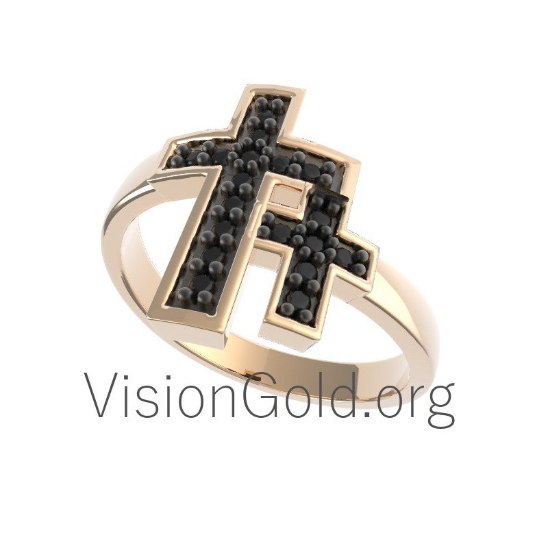 Χειροποίητο δαχτυλίδι κόσμημα με διπλό σταυρό 0313