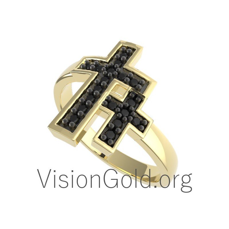 Χειροποίητο δαχτυλίδι κόσμημα με διπλό σταυρό 0313
