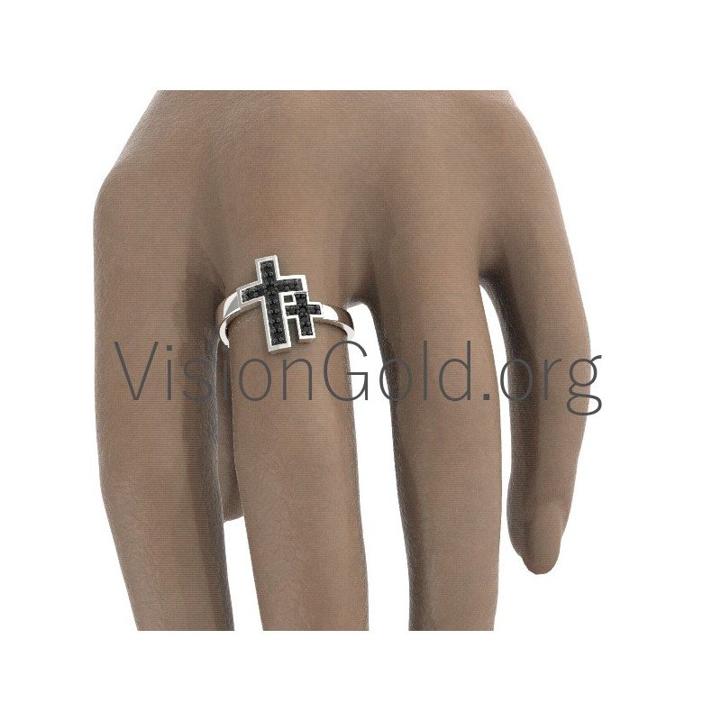 Fashion Charm Womens Double Cross Ring Sterling Silver Thin