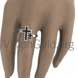 Fashion Charm Womens Double Cross Ring Sterling Silver Thin