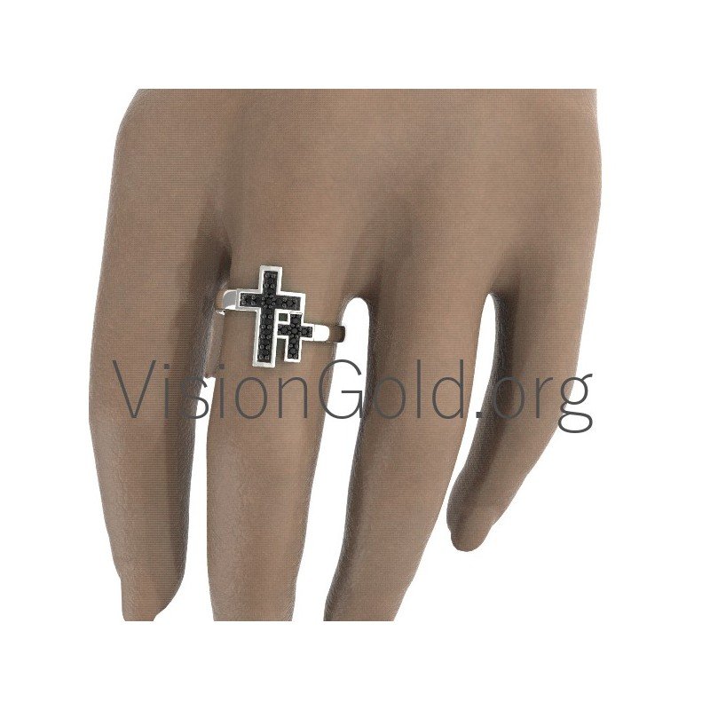 Fashion Charm Womens Double Cross Ring Sterling Silver Thin