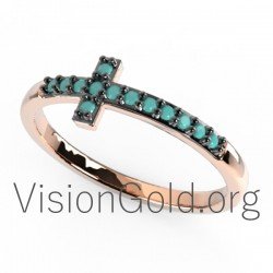 Cross Ring Gold or Silver With Zircon Dainty Ring Sideways