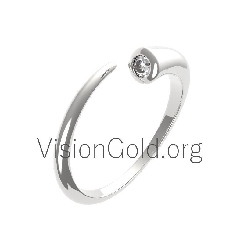 Fashion Charm Simple Tiny Stone Ring Unique Minimal Ring Women