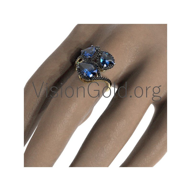 Unique womens ring with sapphires 0118