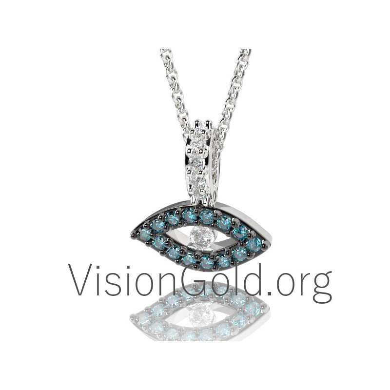 Sterling Silver Evil Eye Necklace-Evil Eye Eye Protection Necklace