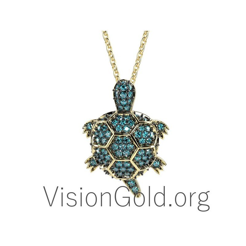 Χρυσο κολιε χελωνα με διαμαντια Br0152
