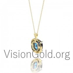 14K  Gold Swiss Blue Topaz Drop Pendant 0130