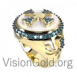 Womens Chevalier Ring-Silver n Gold Rings 0561