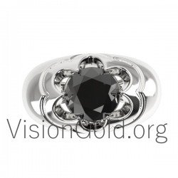 Bold Men'S Ring With Black Stone 0060
