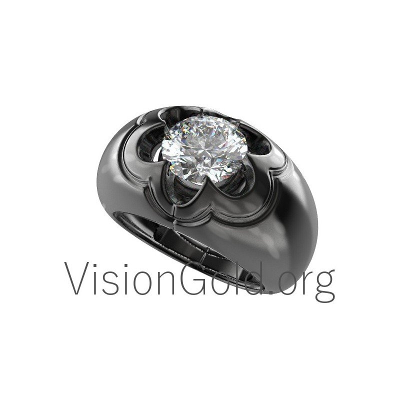 Современное мужское кольцо с черным камнем 0060