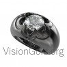 Bold Men'S Ring With Black Stone 0060