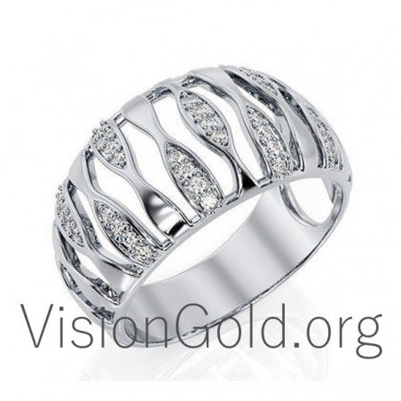 White Gold Diamond Rings-Pink Gold Diamond Rings 0575