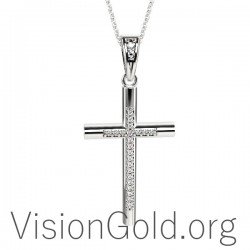 Крестильный крест из белого золота с бриллиантами 0078