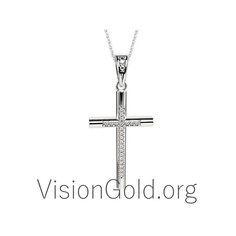 Λευκοχρυσος Βαπτιστικος Σταυρος Με Διαμαντια Μπριγιαν 0078