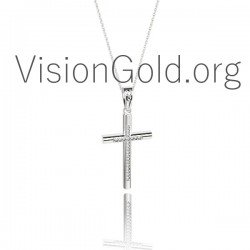 Λευκοχρυσος Βαπτιστικος Σταυρος Με Διαμαντια Μπριγιαν 0078