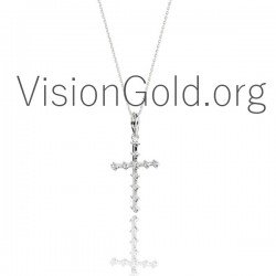 Minimal Women's Cross With Diamonds 0079