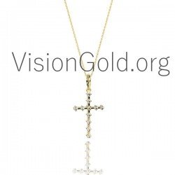 Minimal Women's Cross With Diamonds 0079