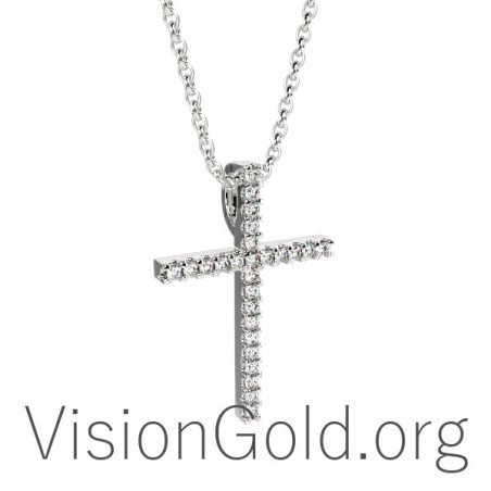 Handcrafted Woman's Cross With Diamond 0083