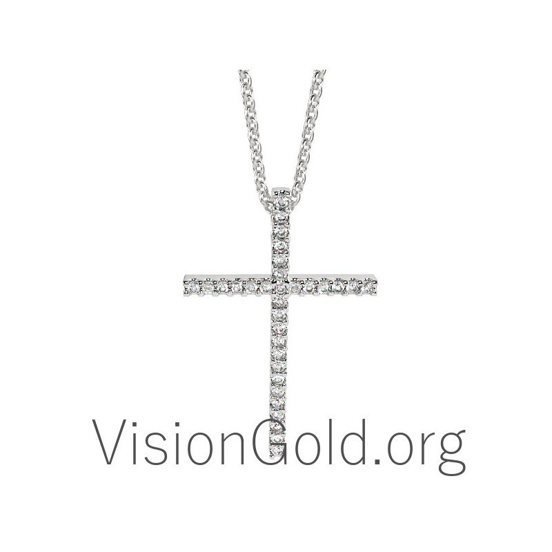 Μοντερνος Γυναικειος Σταυρος Με Διαμαντια 0085
