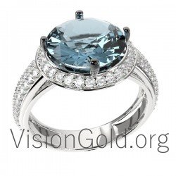 Женское кольцо с аквамарином 18 карат и бриллиантами 0566