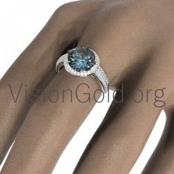 Anillo de aguamarina de 18 quilates para mujer con diamantes 0566