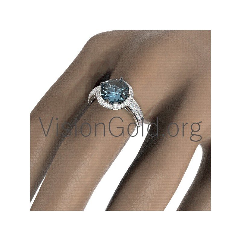 Anillo de aguamarina de 18 quilates para mujer con diamantes 0566