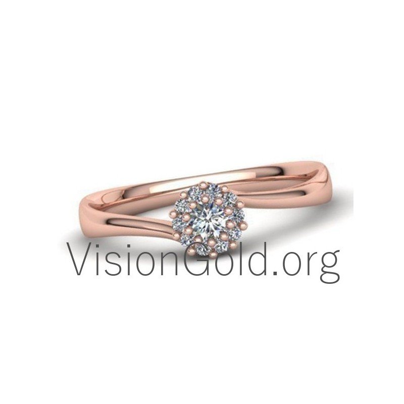 Anillo Llama Rosetón Con Diamantes Brillantes 0586